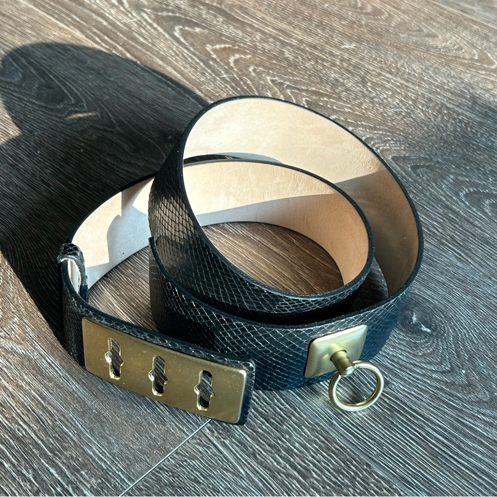 St. John faux black skin belt with gold hardware